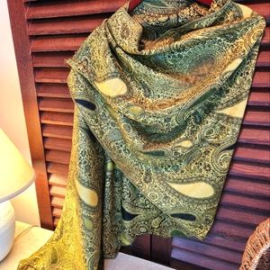 Pashmina, Luxurious Black &Yellow Paisley, Fringef